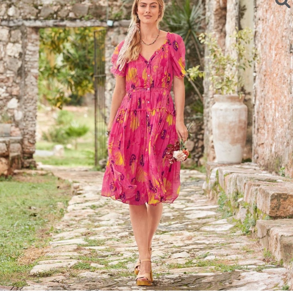 Sundance Cressida Day Dress Pink Midi Tiered